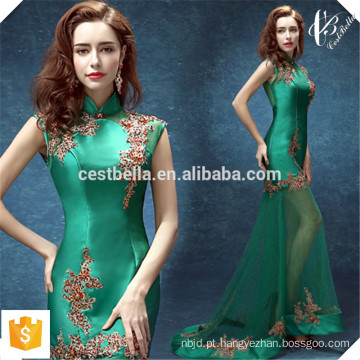 2016 OEM Services Gorgeous Lace Embroidery Sleeveless Elegant Green Trumpet Evening Dress Mermaid Fishtail Maxi Dress